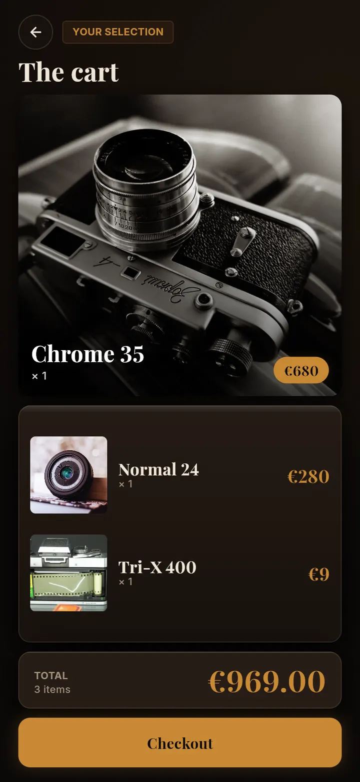 Aperture: Warenkorb mit gewählten Artikeln.
