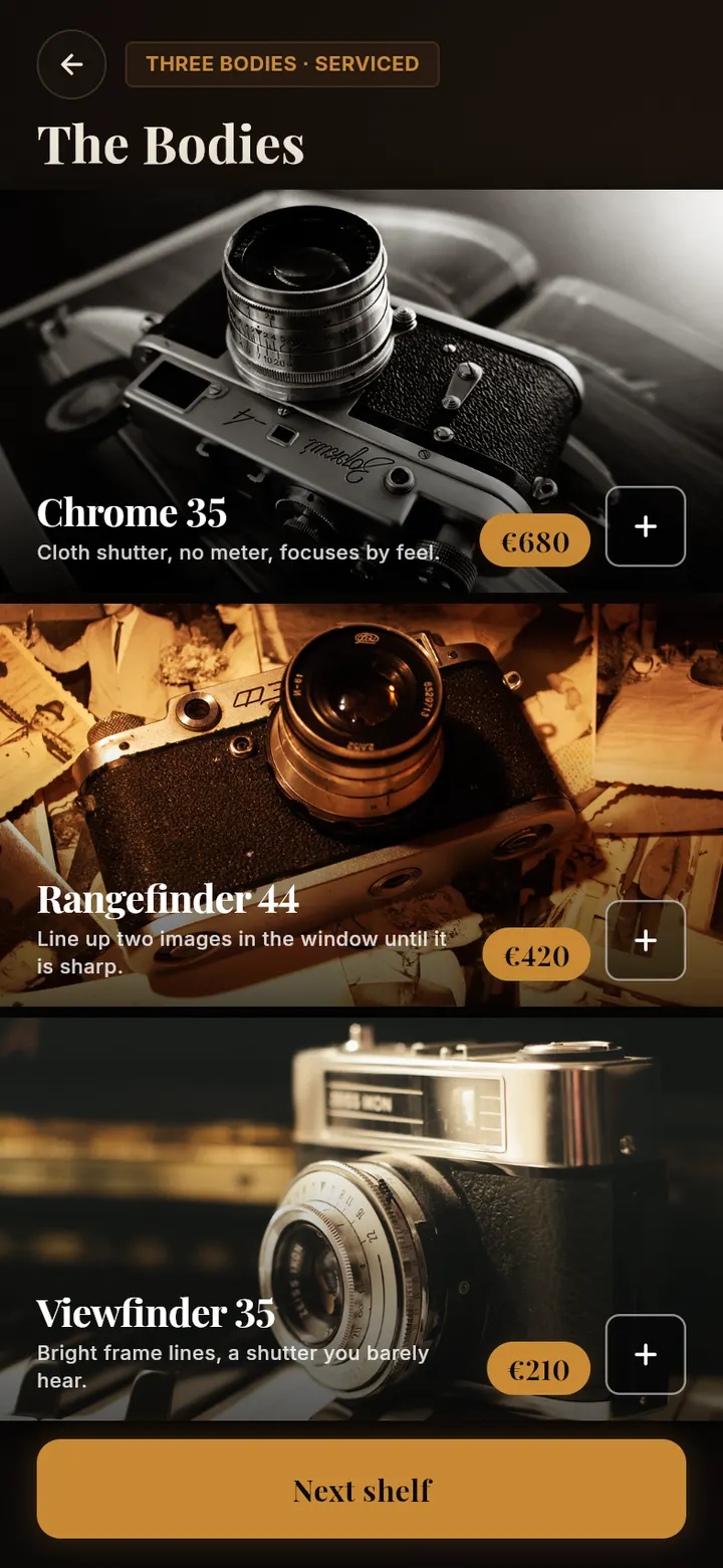 Aperture: Kollektionsansicht mit großflächigen Produktbildern.