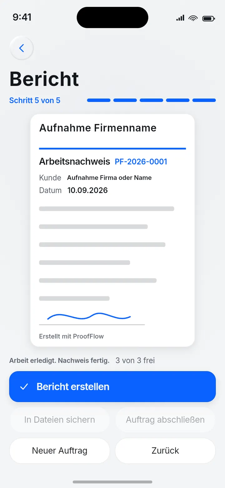ProofFlow: fertiger Nachweis als PDF.