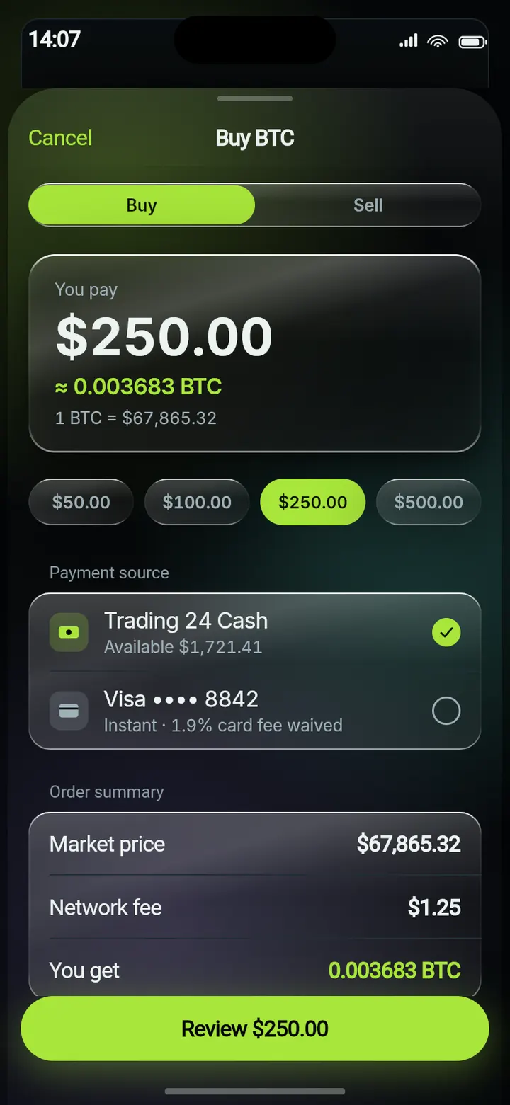 Trading24: Kaufvorgang mit Stückzahl und Preis.